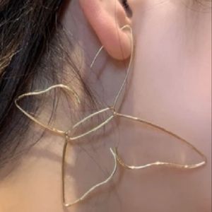 Big Butterflies Wire Hoops Earrings Gold XL Hoop Line Art Butterfly Outline New